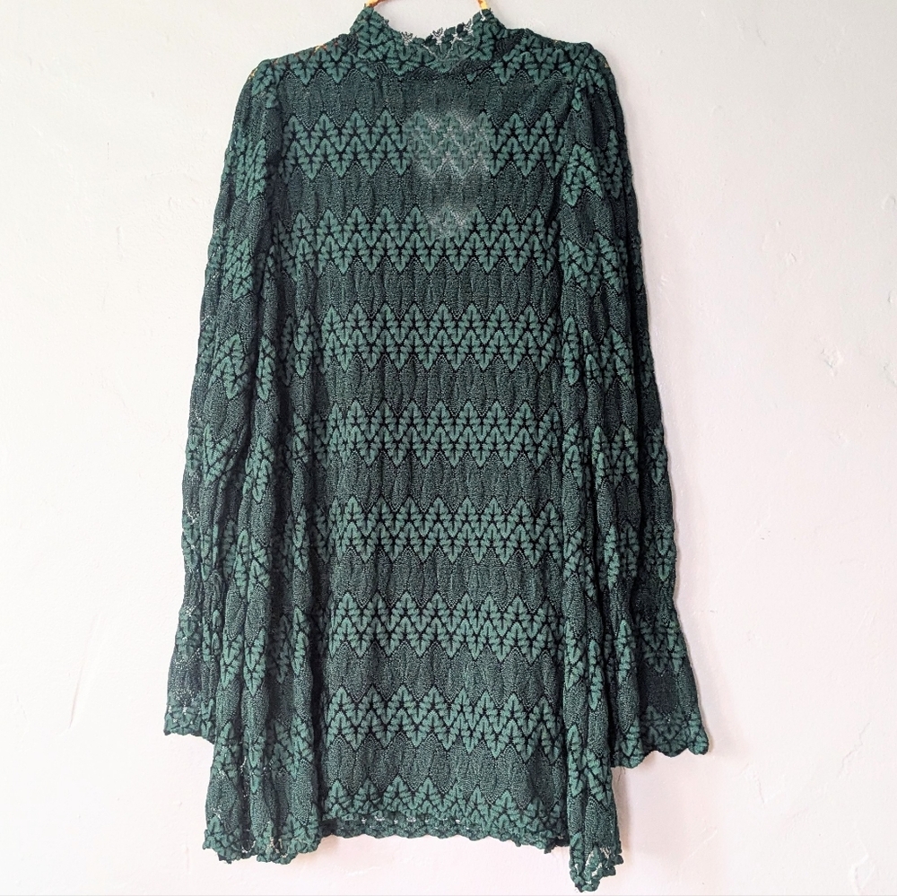 Free People Green Chevron Crochet Lace Mini Dress - Size S - Picture 2 of 5